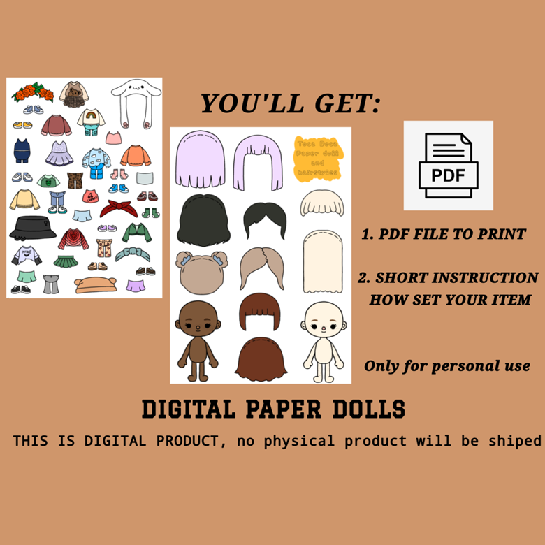 Toca Boca Paper Doll fall / Printable / Downloadable/ Clothes