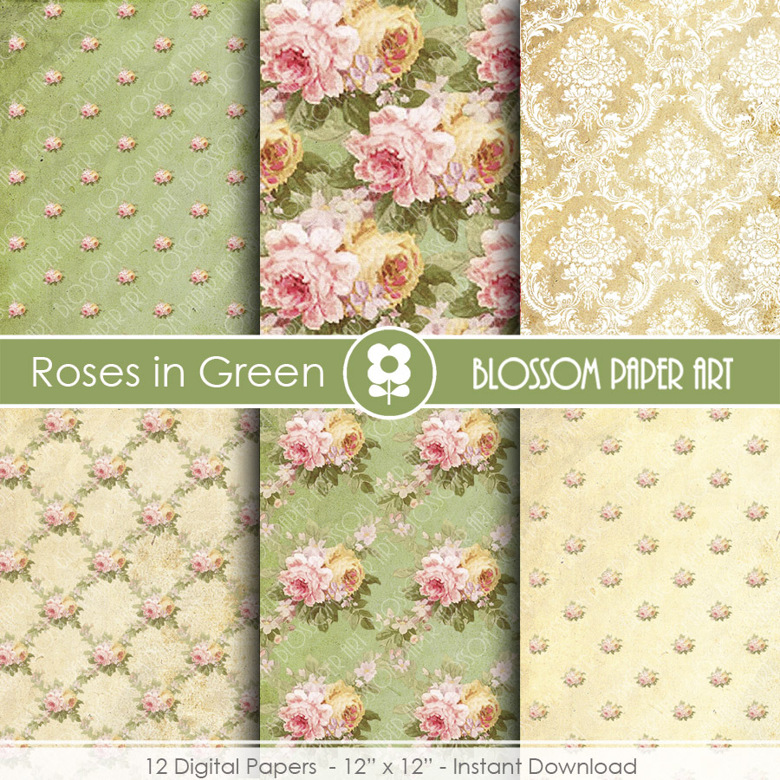 Floral Scrapbook Paper, Floral Digital Paper Roses Scrapbook Paper Pack ...