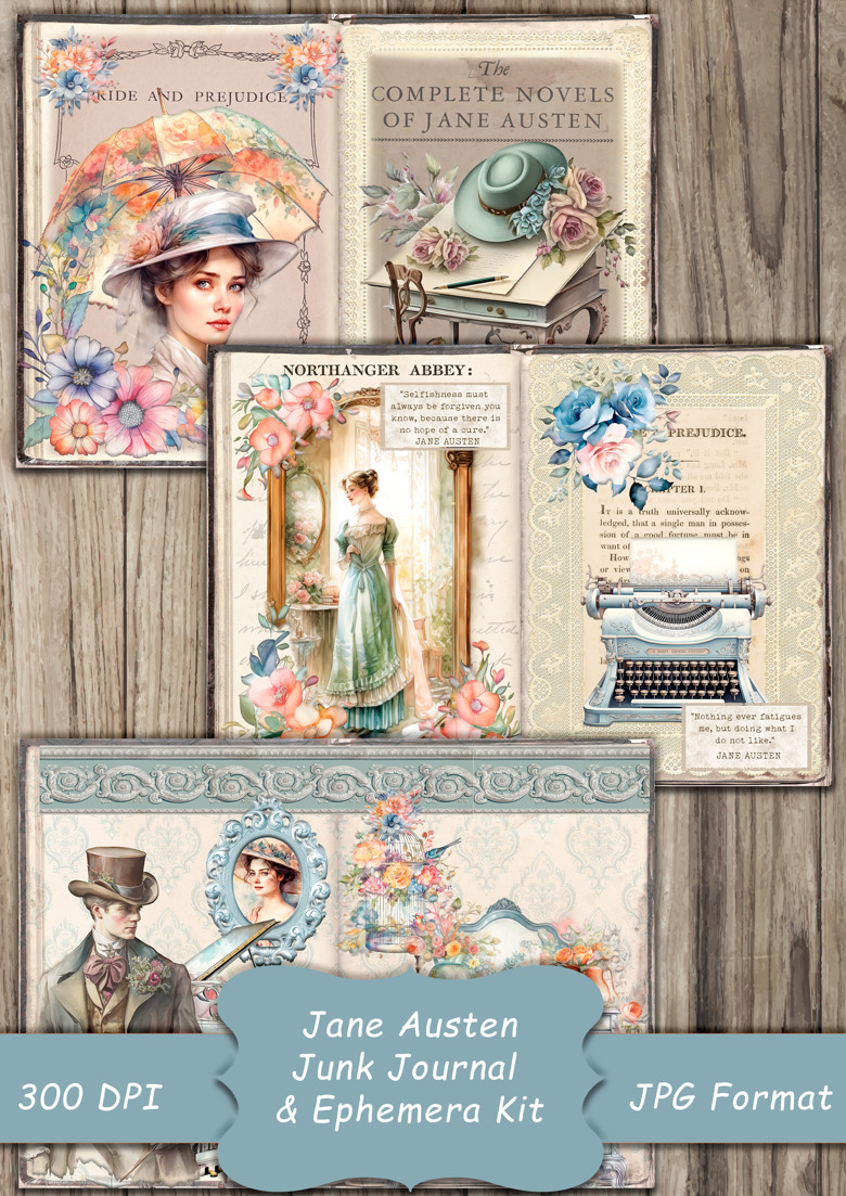 Jane Austen Gift Set / Jane Austen Junk Journal / Vintage Jane