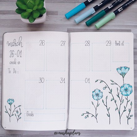 Weekly spread with flax flower 