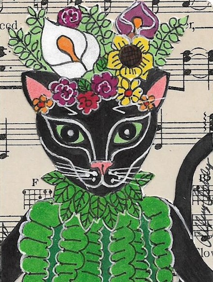 Black Cat in Floral Headdress