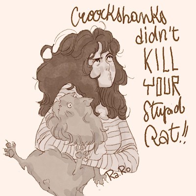 An almost innocent Crookshanks with Hermione