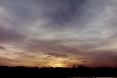 Sunset at river Rhein, Düsseldorf, Burgplatz