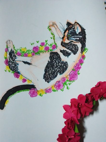 Familiar Feline in Flowers