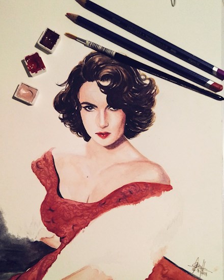 Elizabeth Taylor in Watercolor