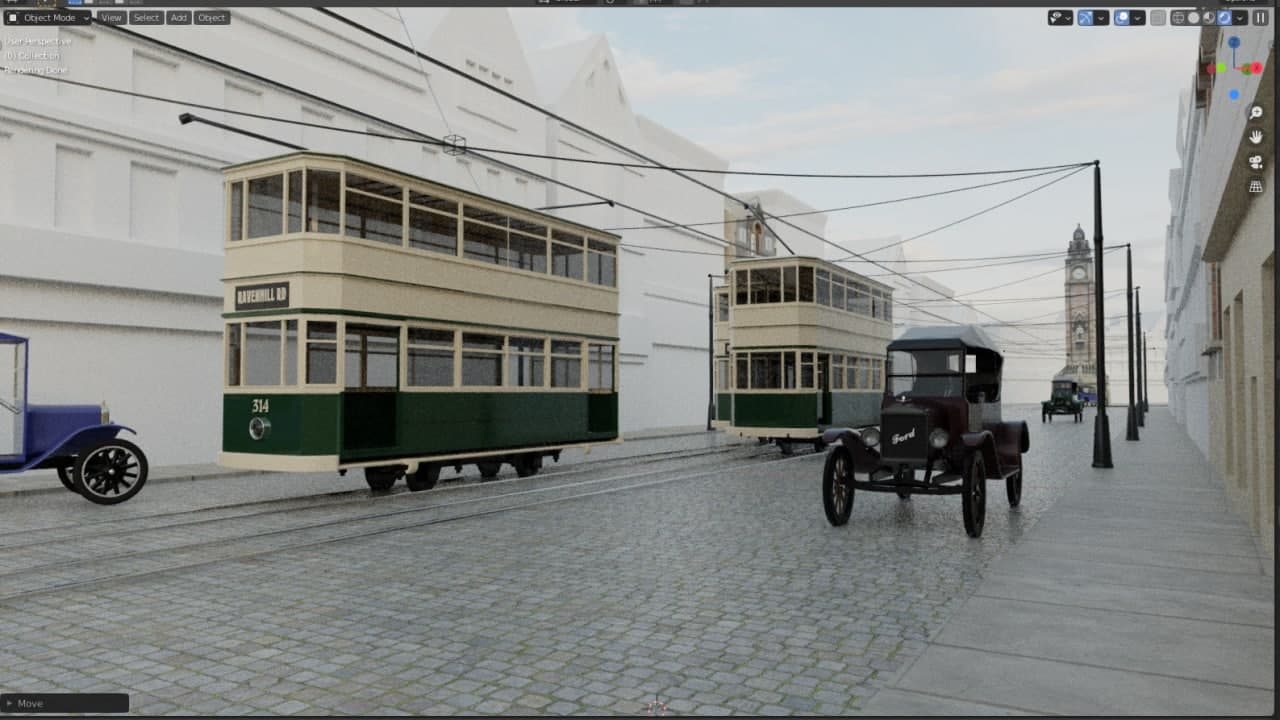 3D scene of 1920s Belfast, WIP