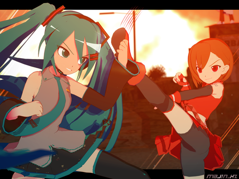 Full sized render and extras for Miku vs MEIKO!