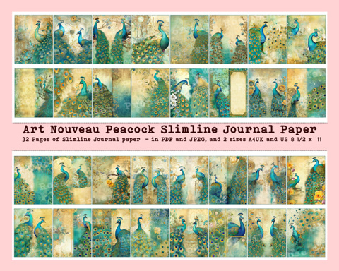 Art Nouveau Peacock Slimline Journal Paper,