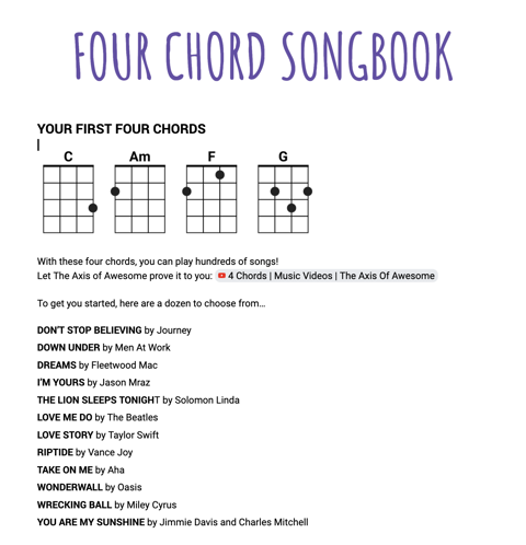 Four Chord Songs - Ukulele Chord Songbook