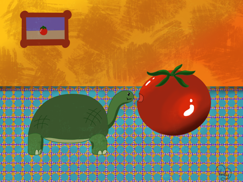 A turtle eating a tomato 