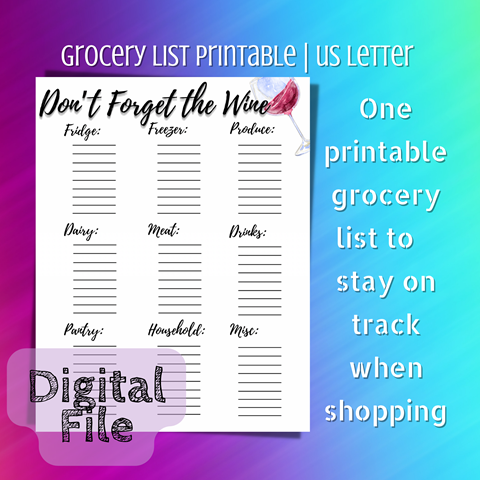 Don’t Forget the Wine Printable Grocery List - MorriganKaii ♡︎ 's Ko-fi ...