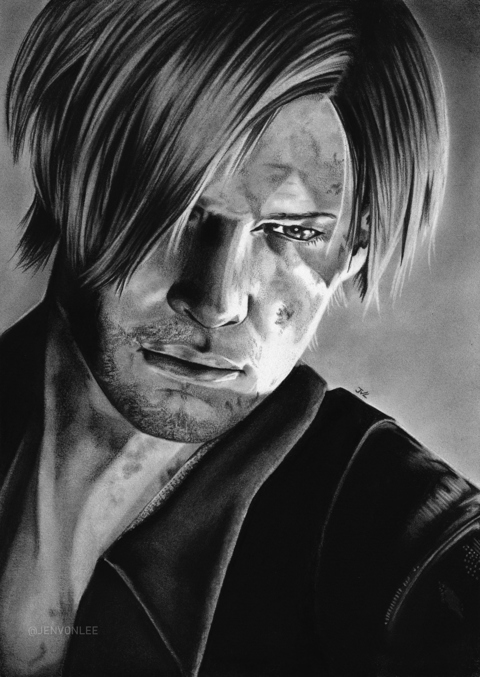 Print: RE6 Leon Kennedy Charcoal Portrait (8.3 x 11.7) - JenVonLee's Ko ...