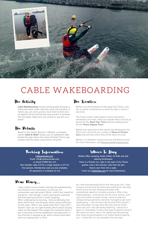Sample Page: Cable Wakeboarding in Belfast