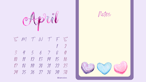 Clair Colors Calendar: April 2022
