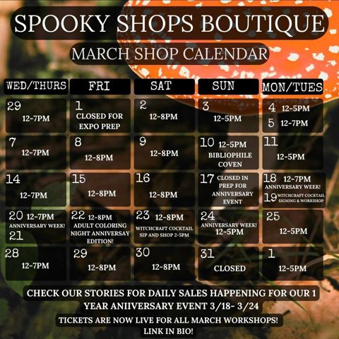 March Shop Calendar