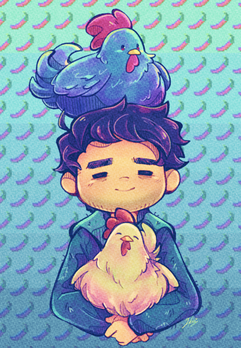 Mini Shane with his hens! 💙💜🌶️