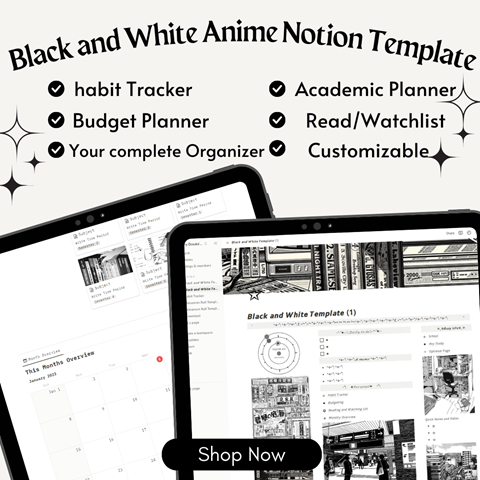 black and white anime notion template