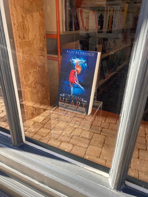 Ocean Heart in the window at Dial Lane Books