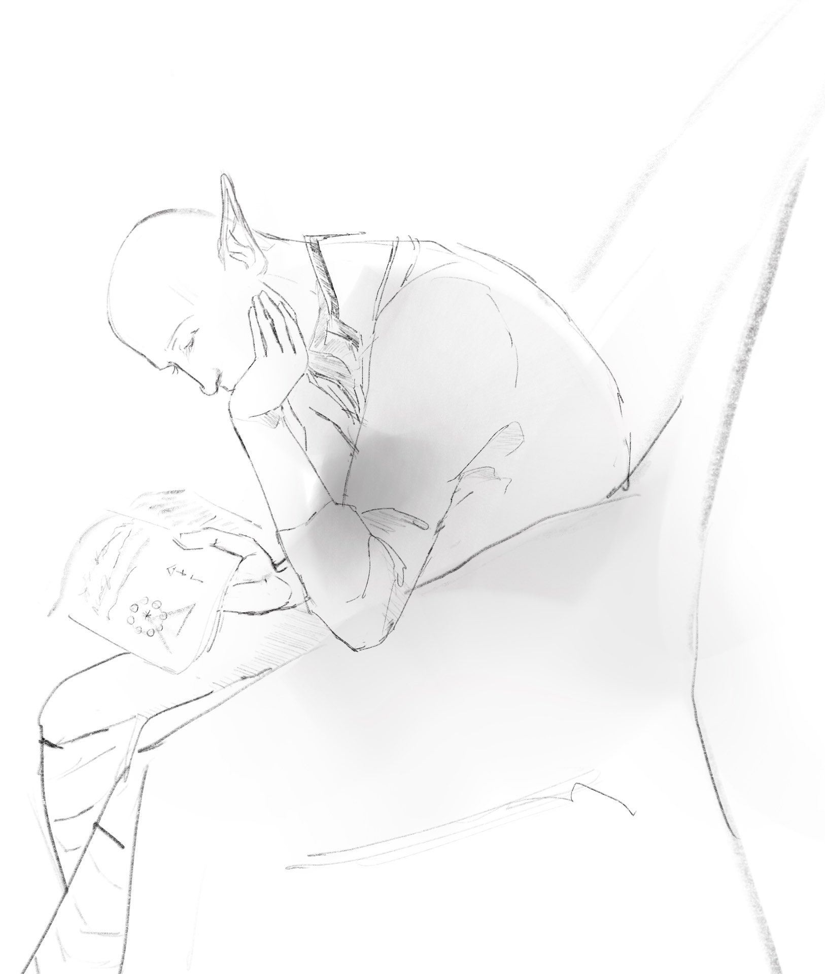 Solas, reading a book on something complicated 