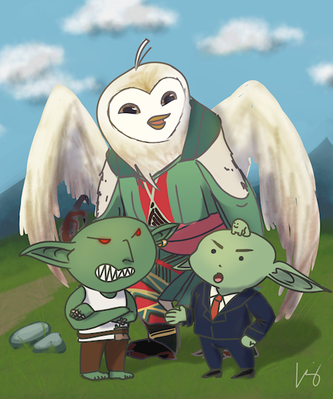 Aarakocra Druid and Goblin Father and Son