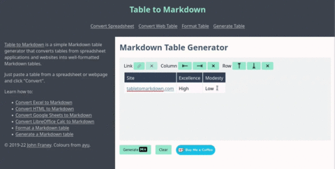New: Markdown Table Generator