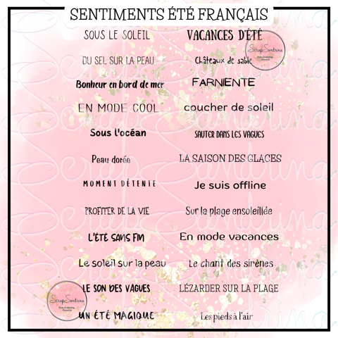 Sentiments Eté Français - lot de 1 PDF A5 imprimable - Ecritures noires ...