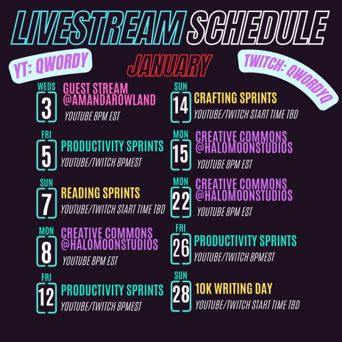 Stream Schedule for January! 