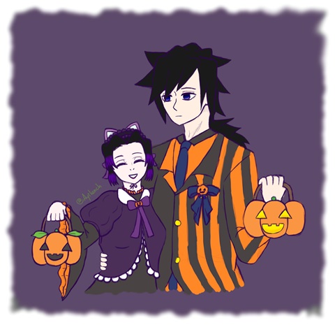 Coloured sketch request - Halloween GiyuShino 2021