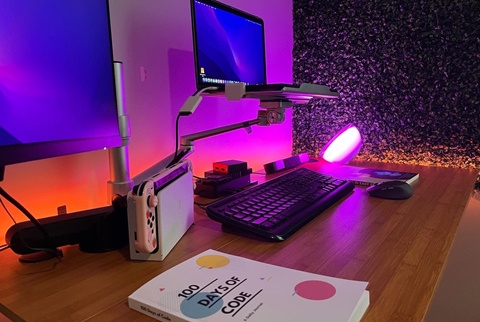 Orange, pink, and purple desk setup!