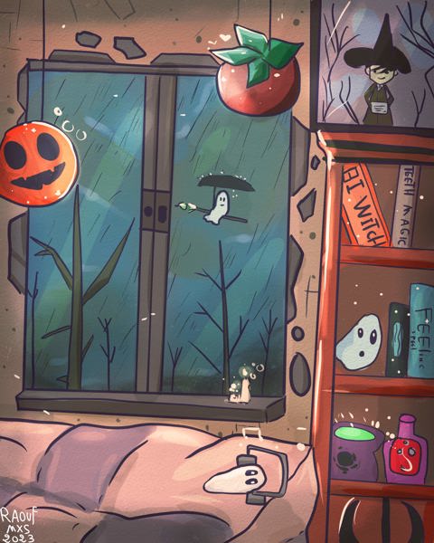 Witch window view in Halloween