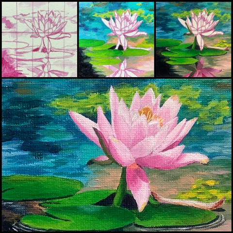 New acrylic painting demonstration: Water Lily