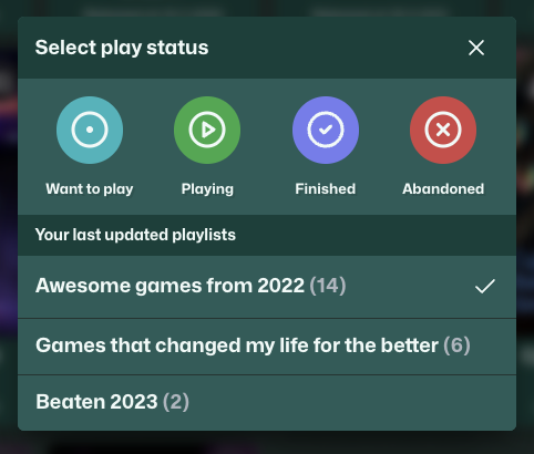 A small preview for the status selection menu