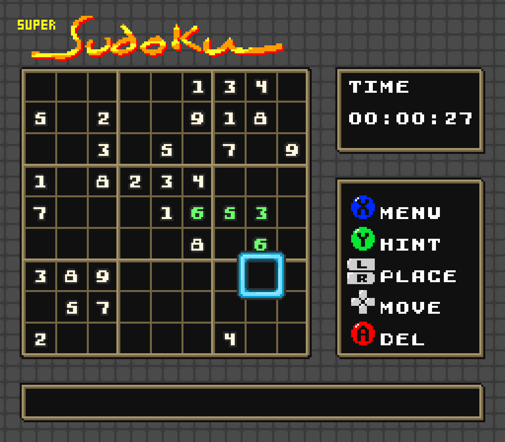SNES Homebrew: Super Sudoku v1.1