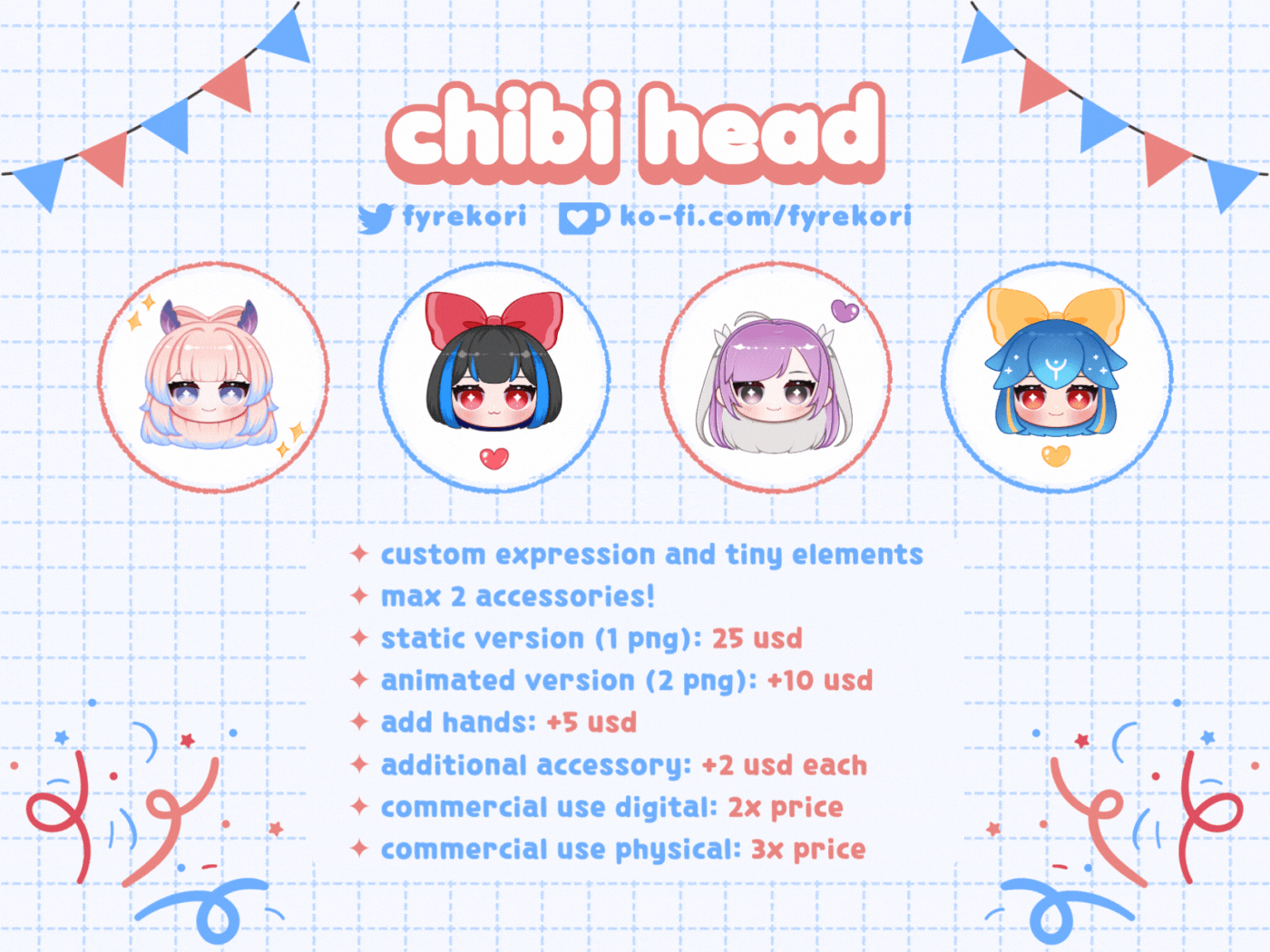 ♡ ´･ᴗ･ `♡ Chibi Head comms are now open! ♡ ´･ᴗ･ `♡
