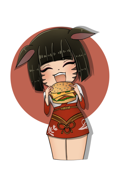 A drawing redeem of Aeryn with a burger