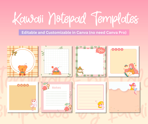 Cute Notepads Template | Kawaii Notepad | Notepad Template | Editable ...