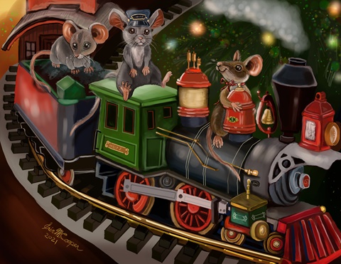Merry Christmas Mice on Train