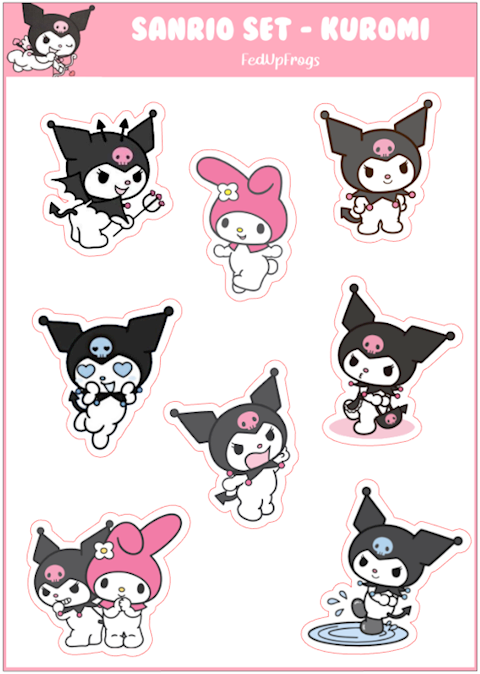 Kuromi and My Melody Sanrio Characters - Cute White Bunny - Sticker ...