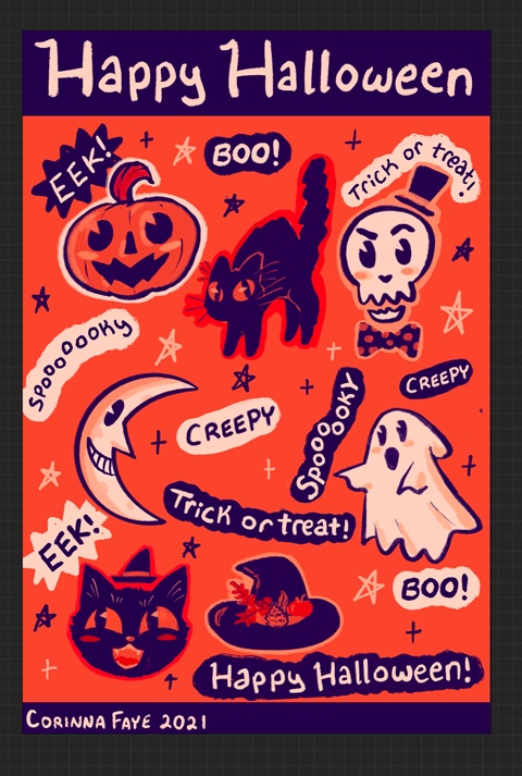 Spooky sticker sheet design