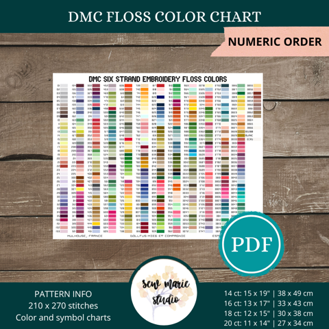 DMC Floss Color Chart PDF Pattern - NUMERIC order - Sew Marie Studio's ...