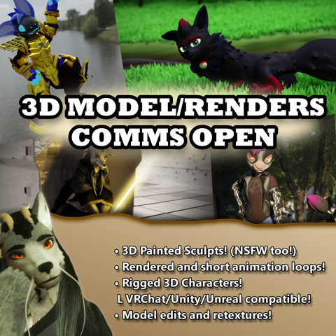 Open Comms! 3D models, sculpts, vrchat avatars!