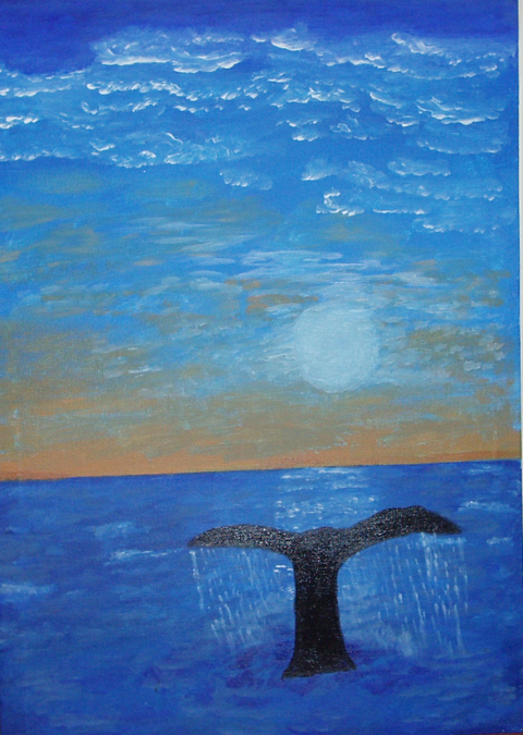 Painting of a whale tail,