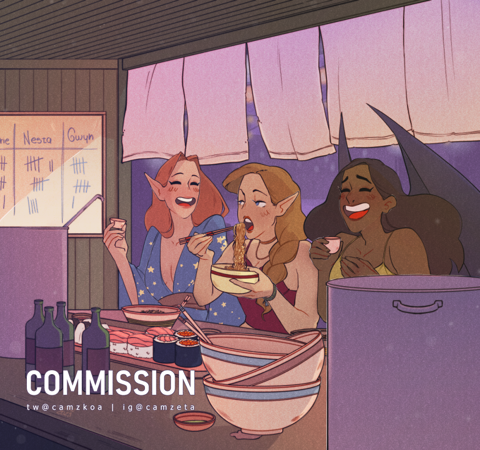 ╭﹕🌼୧・commission - valkyries on a ramen shop