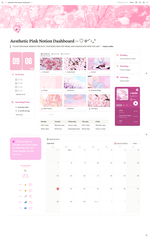 NEW! Aesthetic Pink Notion Dashboard 