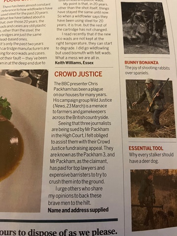 Letter in the Shooting Times this week