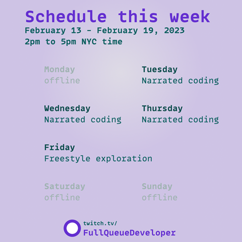 Schedule week of February 13, 2023