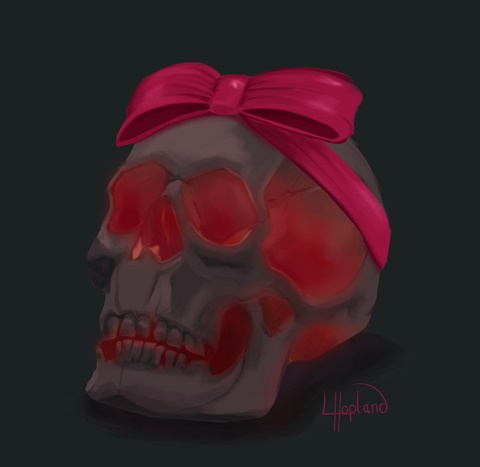 Burning skull with pink bow