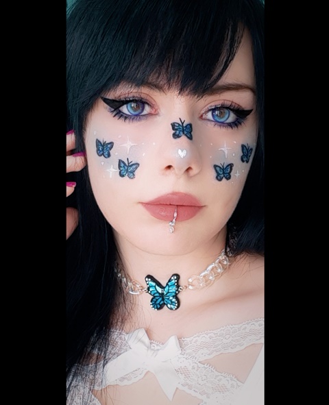 Butterfly makeup with handmade butterfly choker