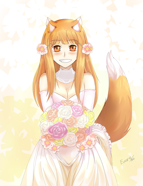 Holo in her wedding dress