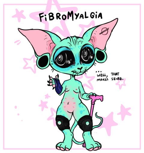 funky green cat with fibromyalgia 